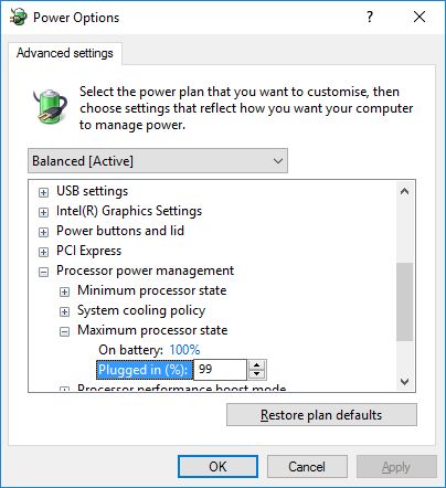 Windows 10 - Advanced Power Management Settings