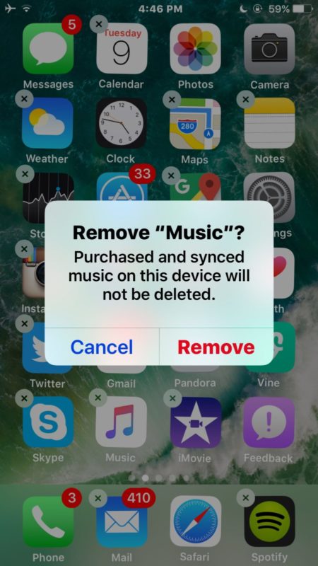 Delete music app in iOS