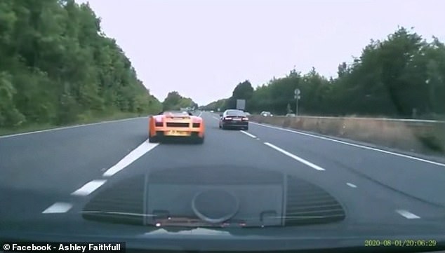 The footage captured on August 1, just after 8pm, shows the orange car recklessly swerve across in front of a driver to take an exit