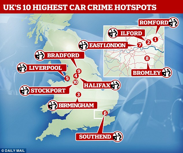 The Only Way Is Essex...for car thieves: Romford, Ilford and Southend-on-Sea all featured in the top 10 places where vehicle theft is most rife in the UK