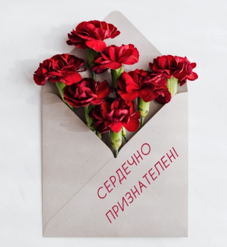 Красные гвоздики в конверте. фото