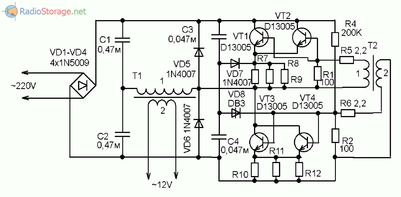 Принципиальная схема китайского электронного трансформатора ЕЕТ200А65