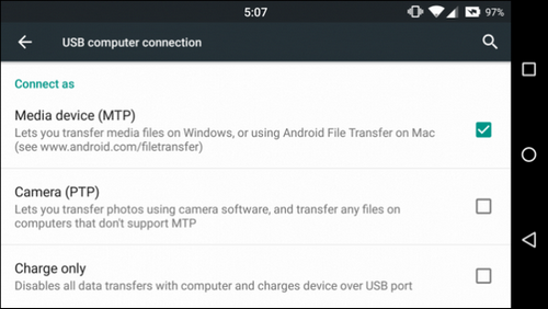 connected android as media device mtp
